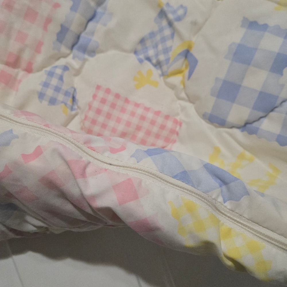 Vintage Quilted Baby Bunting Sleeping Bag Pastel Gingham Bunny Duck Print Zipper - Picture 5 of 5